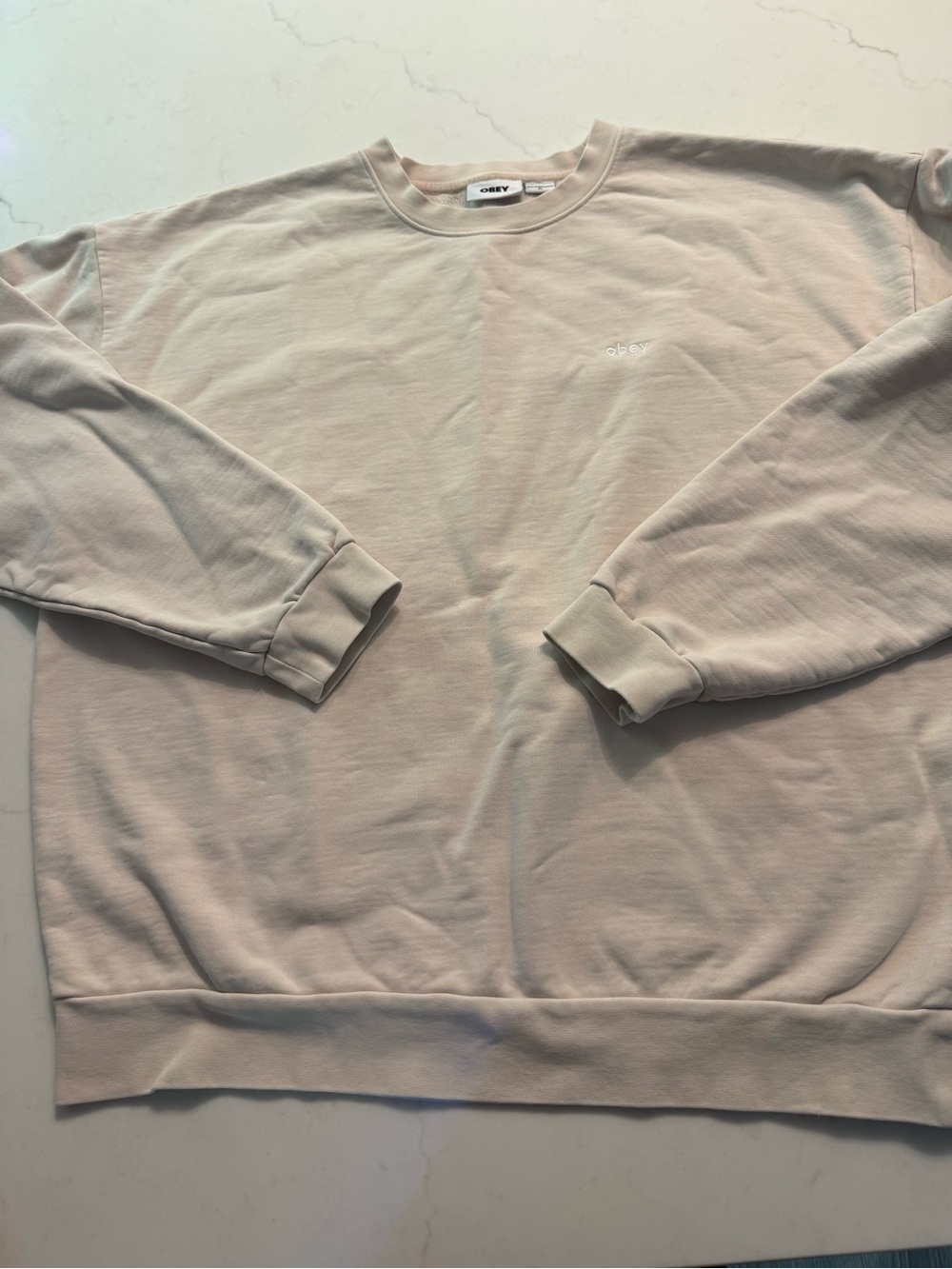 Obey Essentials Beige Fleece Crewneck Sweatshirt XL